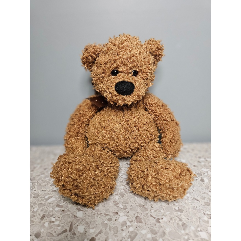 Gund Teddy Bear Brown 41347 Curly Sherpa Fur Satin Bow Plush Stuffed Animal